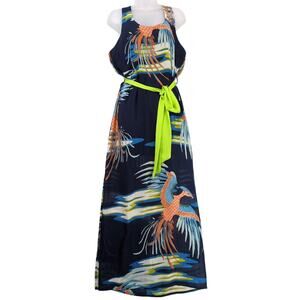 Eunishop Size L‎ Tropical Phoenix Bird Maxi Dress Sheer Halter Side Slit Resort